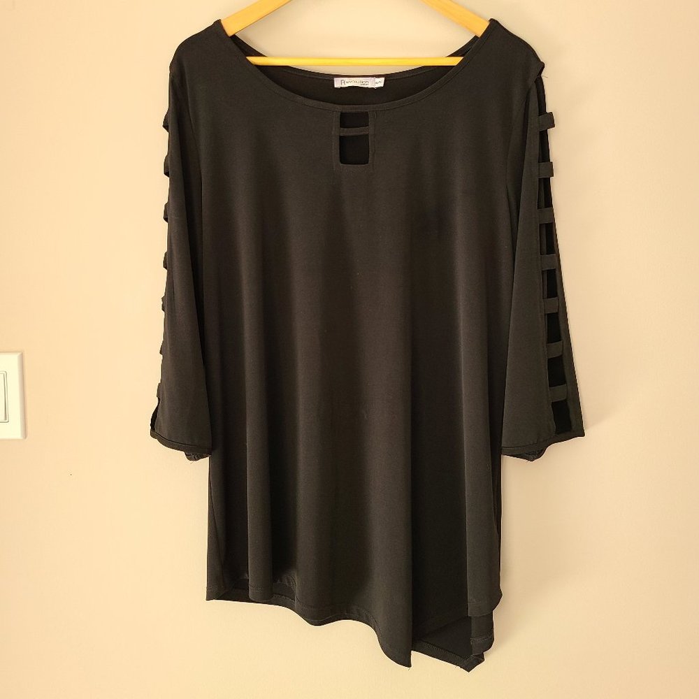 REVOLUTION (NEW) Black Asymmetrical Tunic w/Cutout Sleeves